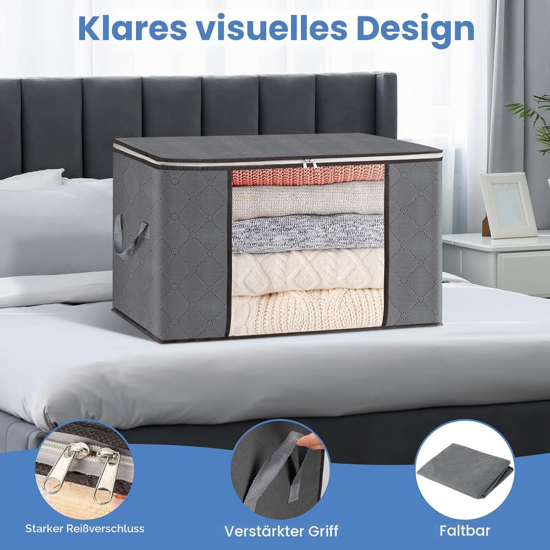 AIOR 6 Stück 60L Gross Aufbewahrungstasche, Faltbare Unterbett Kleideraufbewahrung Schrank Organizer