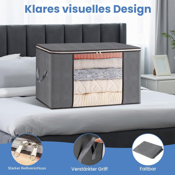 AIOR 6 Stück 60L Gross Aufbewahrungstasche, Faltbare Unterbett Kleideraufbewahrung Schrank Organizer