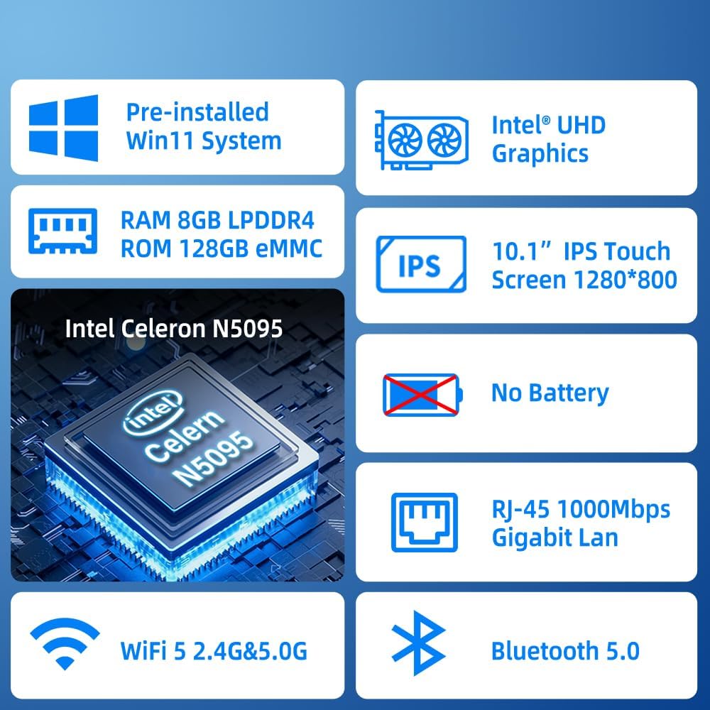 Mini PC Computer Mini Computer Deko 10,1 Zoll Win 11 Pro N5095, mini-pc mit Touchscreen 8GB RAM, 128