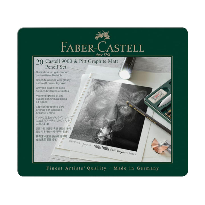 Faber-Castell 115224 - Bleistifte Set Pitt Graphite Matt & Castell 9000, 20-teilig, inkl. Papierwisc