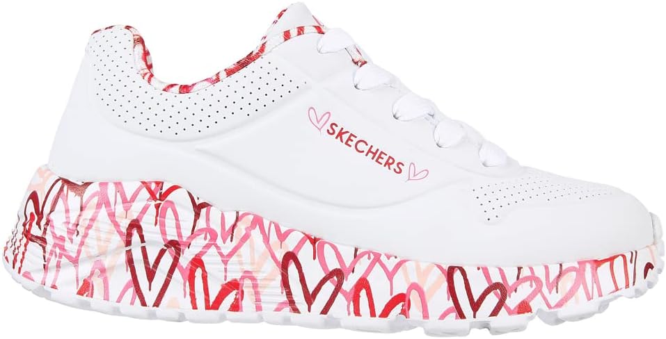 Skechers Mädchen Uno Lite Lovely Luv Sneaker 37 EU White Synthetic Red Pink Trim, 37 EU White Synthe