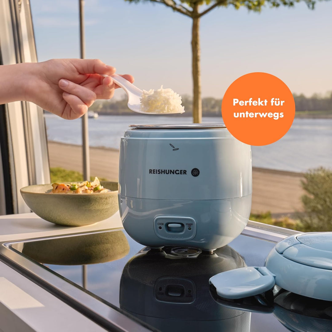 REISHUNGER Mini Reiskocher, hellblau | 0,3 L - 1-2 Portionen | hochwertige Keramikbeschichtung - Pre