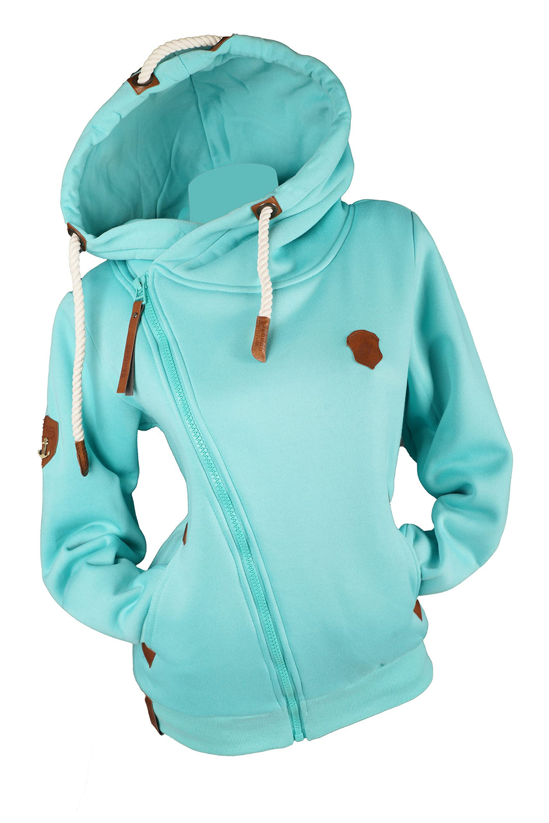 VIN TE Damen Sweat Jacke XXL Kapuze Hoodie Übergangsjacke Fleece gefüttert schräger Reissverschluss