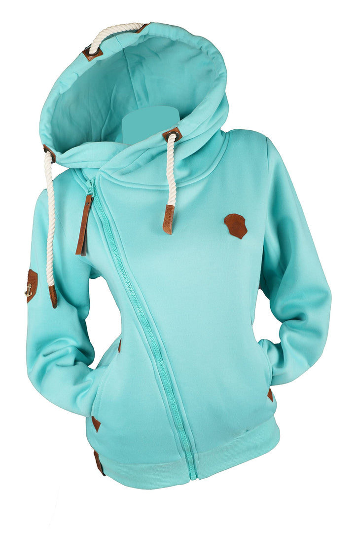 VIN TE Damen Sweat Jacke XXL Kapuze Hoodie Übergangsjacke Fleece gefüttert schräger Reissverschluss
