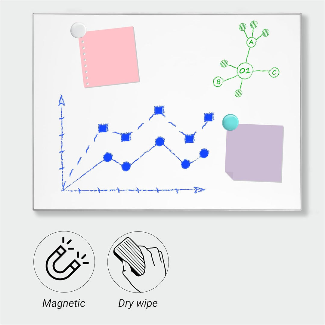 DESQ Whiteboard Ultradünnen Aluminium Rahmen - 45 x 60 cm, Magnethaftend, Frei schwebender 3D-Look 4