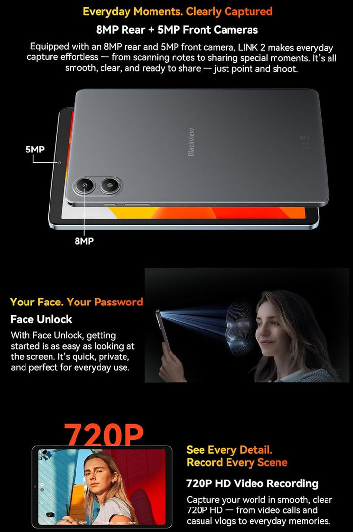 Blackview Link 2 AI Android 15 Tablet, 8,68'' HD+, 12GB+128GB (2TB Externe), 3 KI-Assistenten, AI Fo