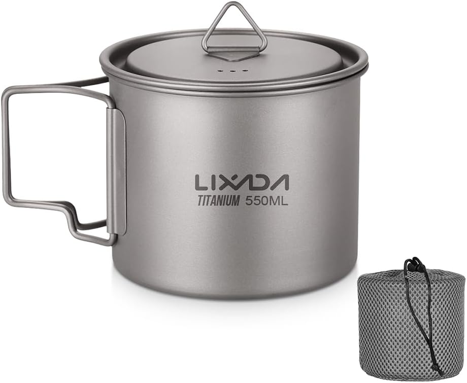 Lixada Titanium Topf Camping Tragbar Titan Wasser Tragbar Becher Tasse Klappgriff(300 ml,350 ml,420m