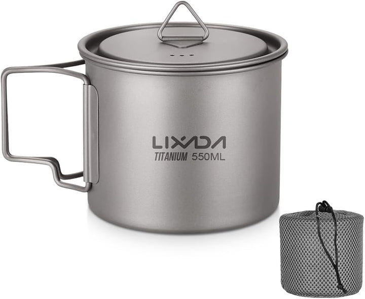 Lixada Titanium Topf Camping Tragbar Titan Wasser Tragbar Becher Tasse Klappgriff(300 ml,350 ml,420m