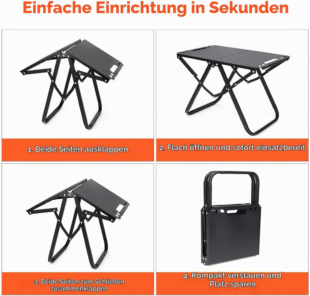 GFTIME Campingtisch Klappbar 60 kg Belastbar, Faltbarer Campingtisch 50 × 38,5cm, Carbonstahl Klappt