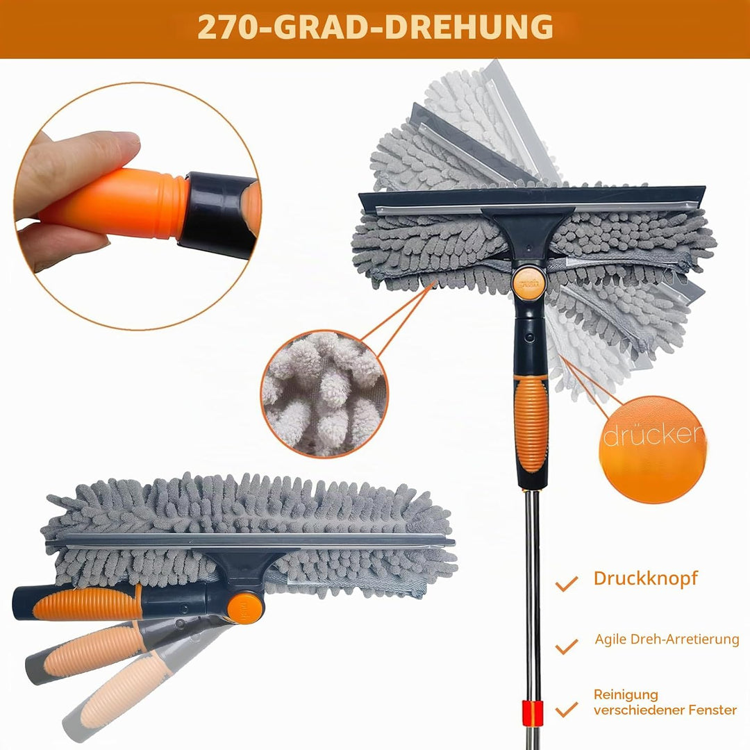 6 m + Reichweite, Fensterreiniger, Staubwedel, 2-in-1, drehbares Fensterreinigungswerkzeug-Set mit 9