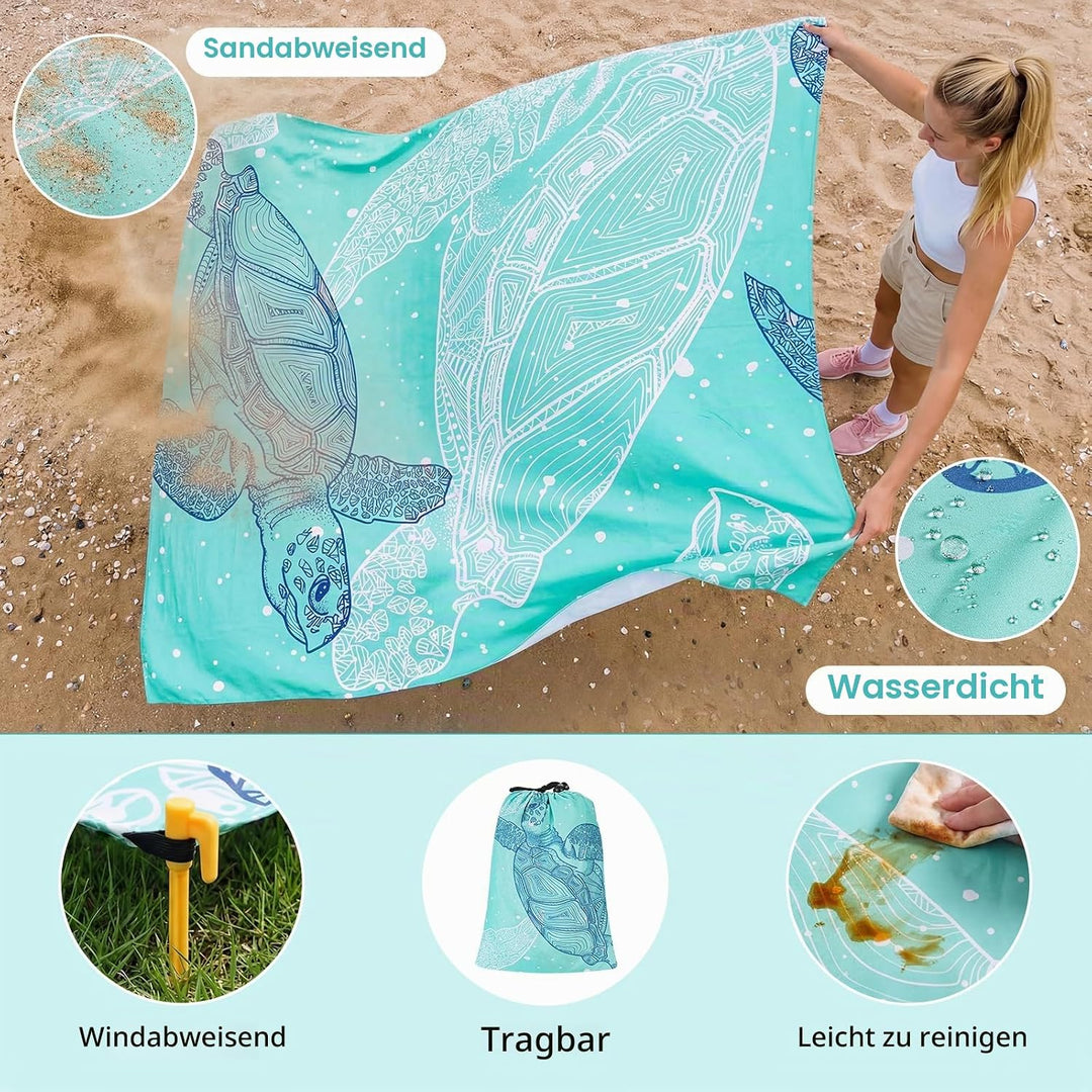 Zocipro Stranddecke Sandfrei 210x200cm – Ultraleicht, Wasserdicht &amp; Faltbar – Picknickdecke mit 4 He