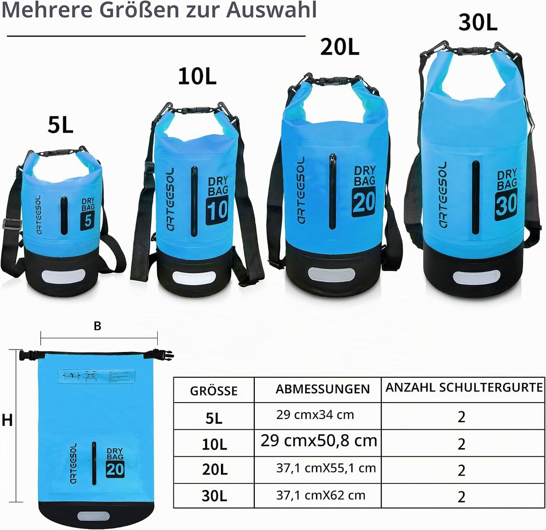 Blackace arteesol Dry Bag wasserdichte Tasche 5L/10L/20L/30L Wasserfester Beutel Packsack mit Langen