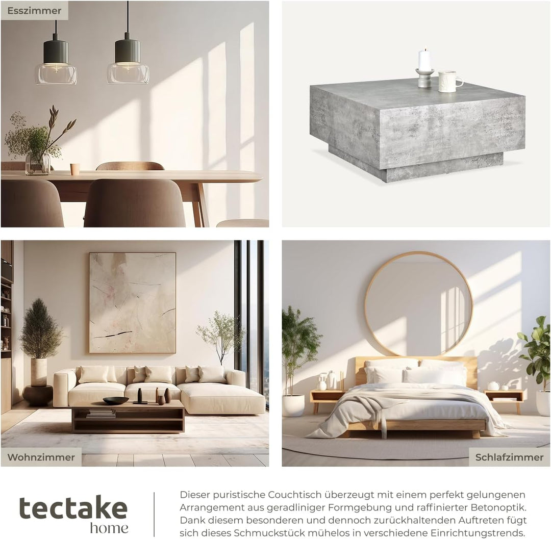 tectake® Couch Tisch, Room Decor in Beton Optik, Tisch Wohnzimmer, moderner Couchtisch, Beistelltisc