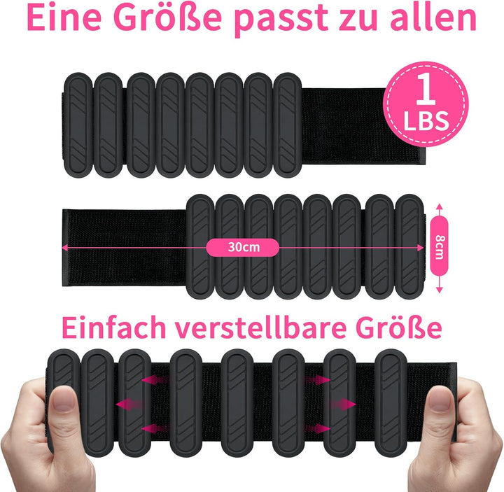 Gewichtsmanschetten 2er Set – Verstellbare Handgelenkgewichte &amp; Fussgewichte aus Silikon für Damen &amp;