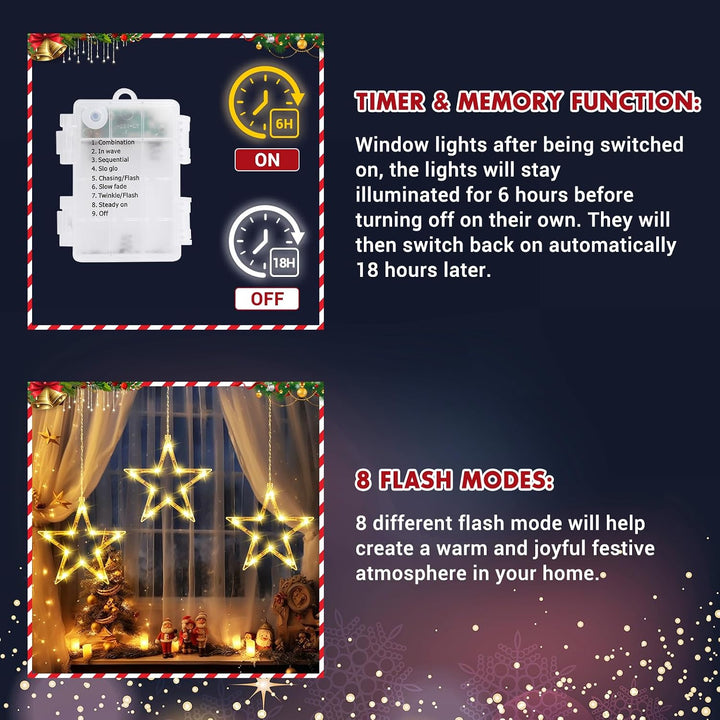 Ulinek Fensterdeko 3 Sterne mit Batteriebetrieb 30 LEDs [1M+0.6M] Sterne Weihnachtsdeko Fenster mit