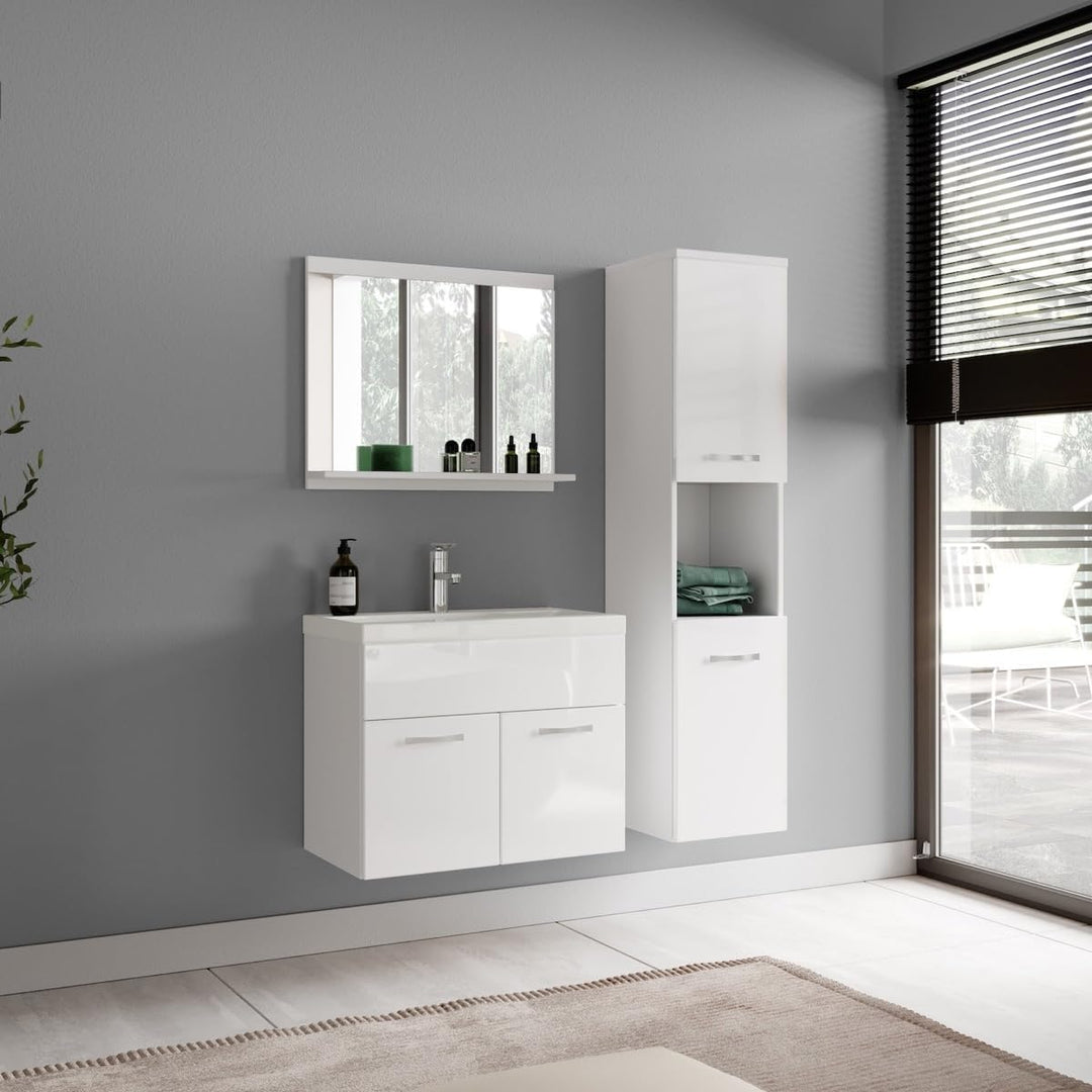 Badezimmer Schrank Montreal 131 cm Hochglanz Weiss Fronten – Regel Schrank Hochschrank Schrank Möbel