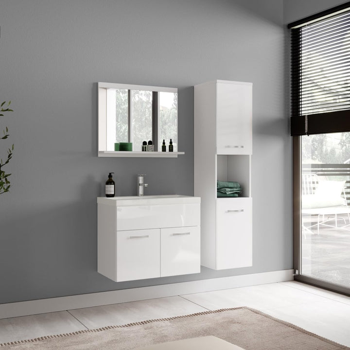 Badezimmer Schrank Montreal 131 cm Hochglanz Weiss Fronten – Regel Schrank Hochschrank Schrank Möbel
