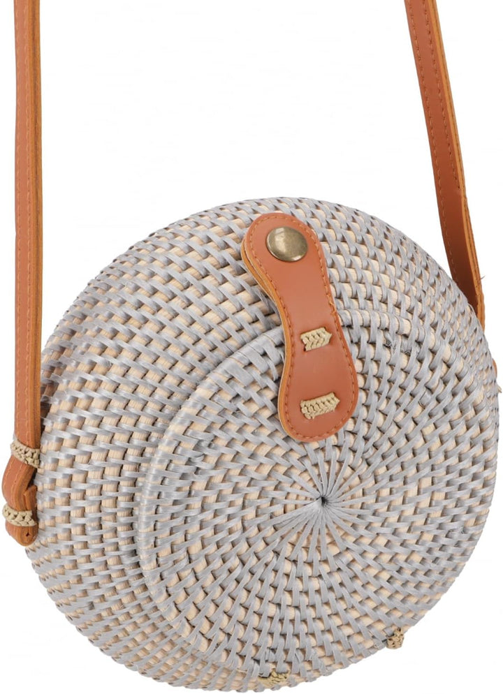GURU SHOP Geflochtene Handtasche, Korbtasche, Rattantasche, Balitasche Rund - Modell 1, 20x20x7 cm,