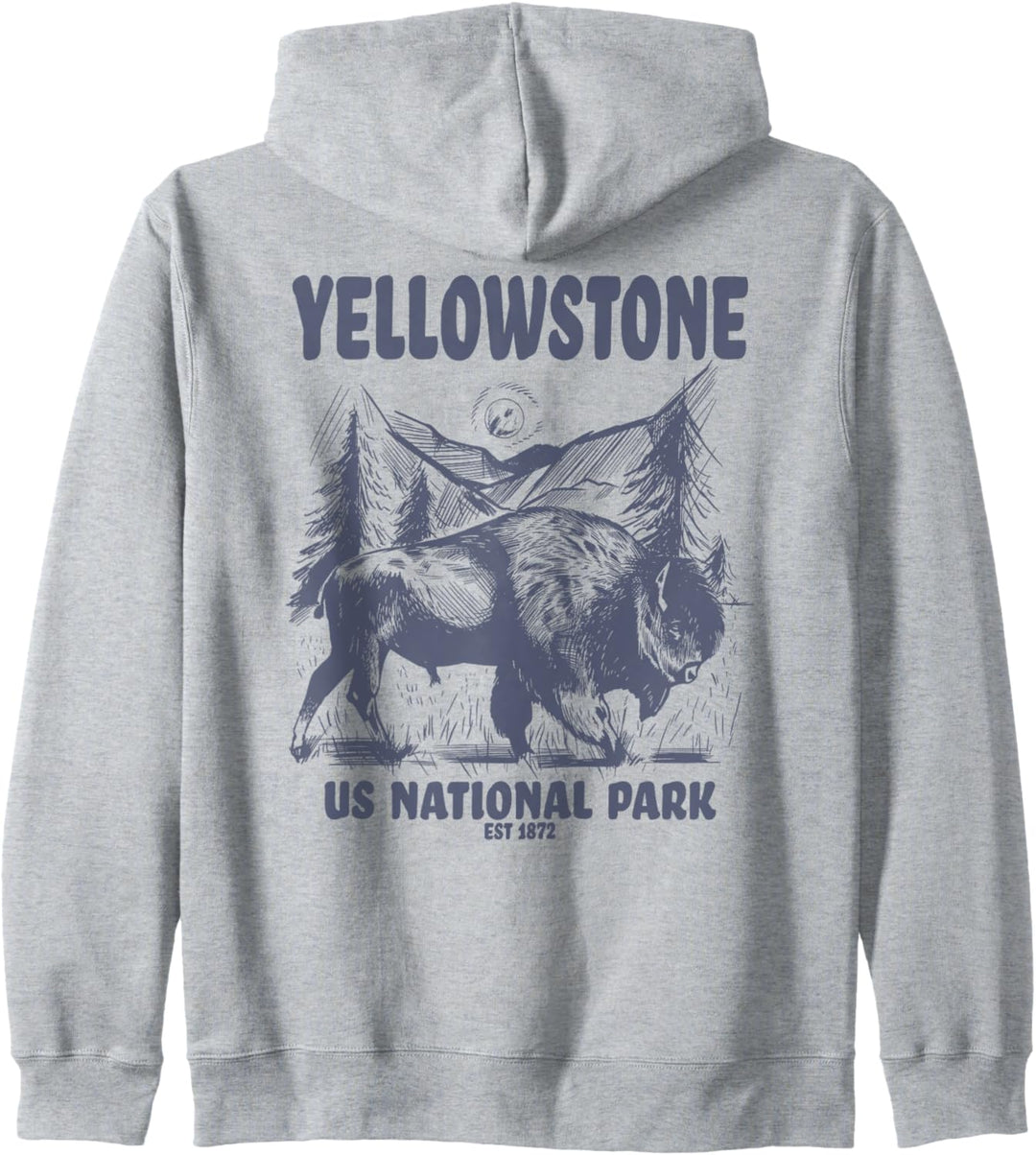 Yellowstone US National Park 1872 Bison Gebirgslandschaft Kapuzenjacke