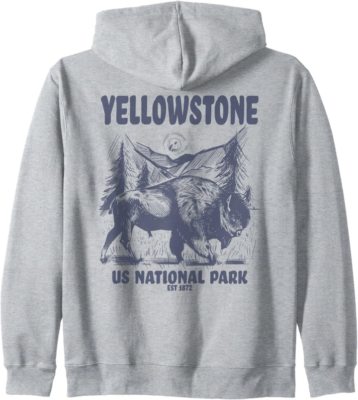 Yellowstone US National Park 1872 Bison Gebirgslandschaft Kapuzenjacke