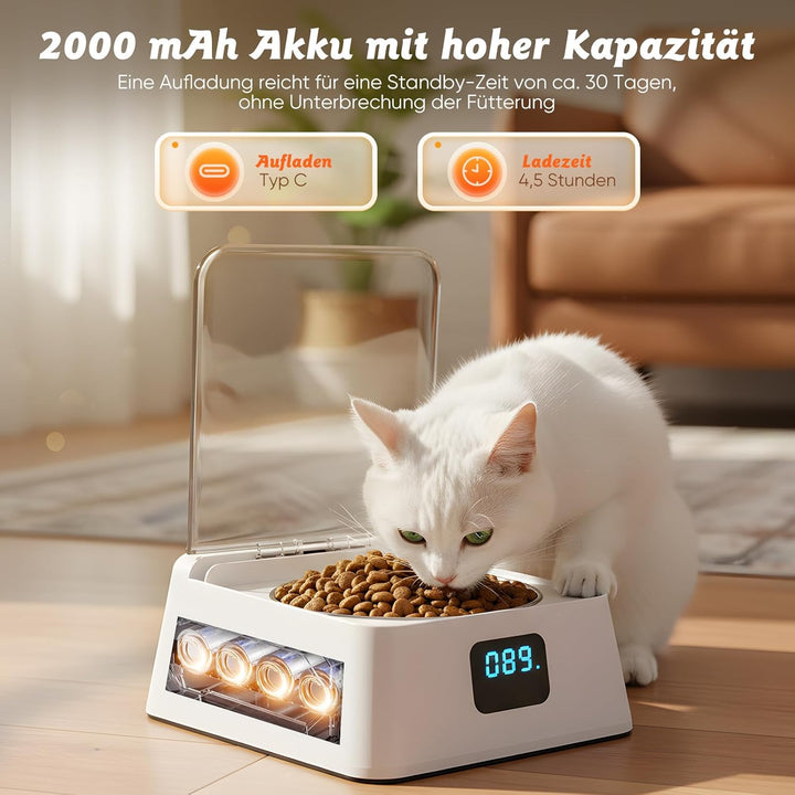 Futterautomat Katze nassfutter mit 350 ml Katzennapf,Nassfutterautomat für Katzen und Hunde Kleine,A
