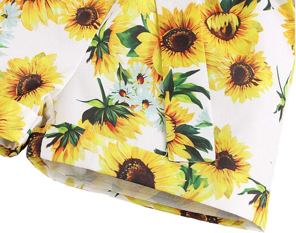 ANUFER 3 Stück Mädchen Kinder Kleidungsset Hell Gelb Sonnenblume Baby Outfits Westentops + Shorts Ho