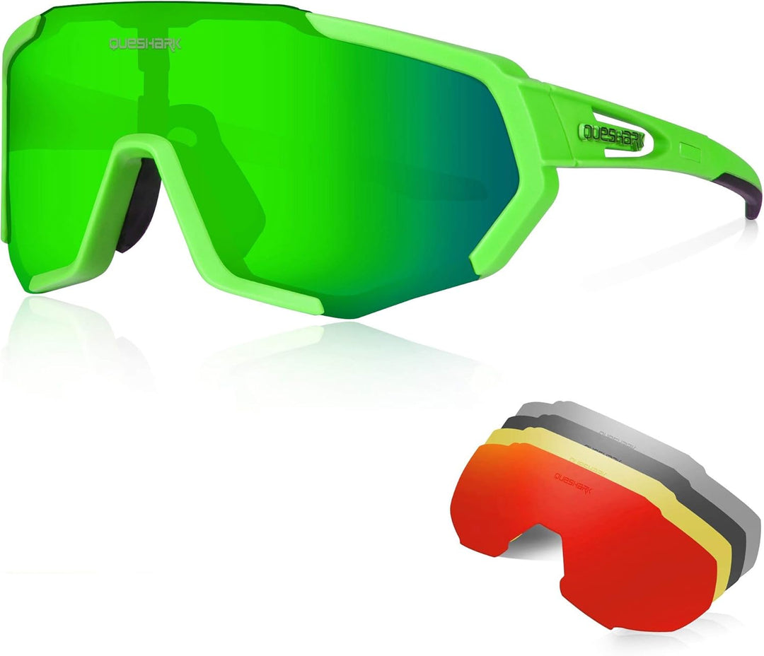 Queshark Sportbrillen Fahrrad Brillen Damen Herren Polarisierte UV400 Schutz mit 5 Wechselgläser Rad
