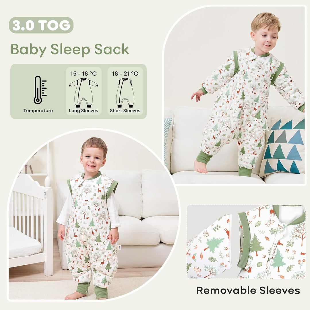 Looxii Baby Schlafsack Winter mit Füssen Baumwolle Winterschlafsack 3.0 Tog Warm Babyschlafsack mit
