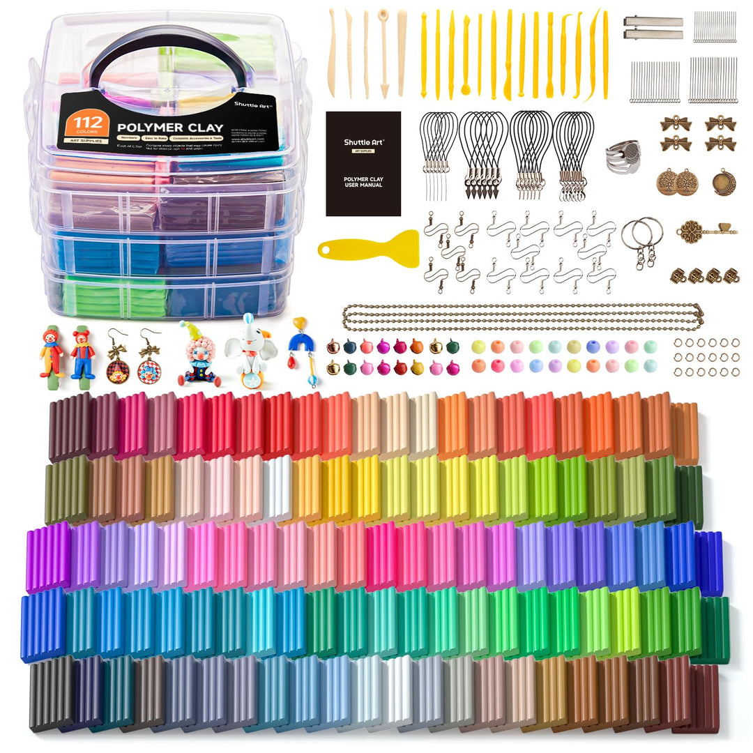 Shuttle Art Polymer Clay Set, 112 Knete Set, Modelliermasse ofenhärtend, Ton mit 112 Farben Backknet