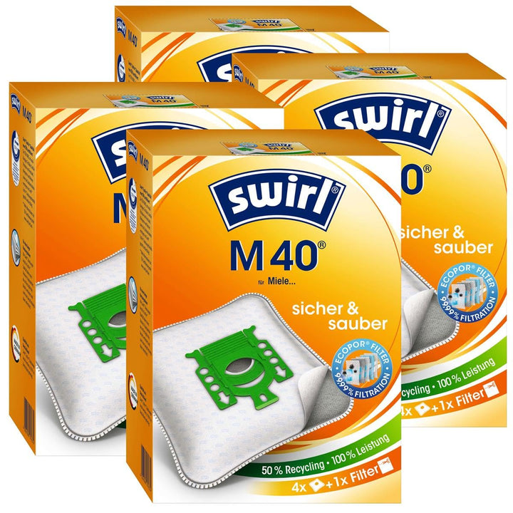 4 Pakete Swirl Staubsaugerbeutel M40 (M54) / M 40 MicroPor Plus AirSpace für Miele Staubsauger Typ: