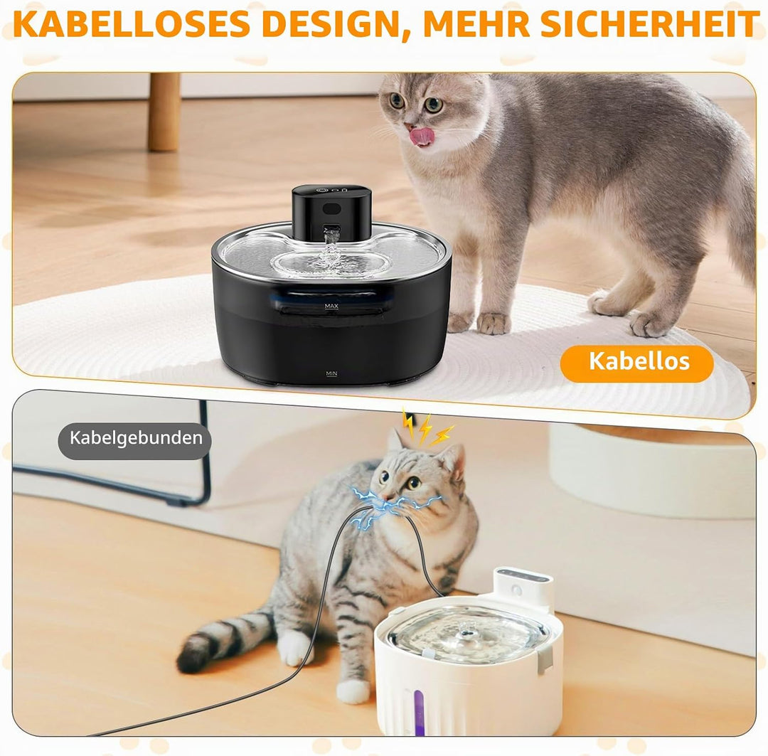 Katzenbrunnen Kabellos, 3.6L Trinkbrunnen für Katze, Katzentrinkbrunnen | mit Bewegungsmelder, 5000m