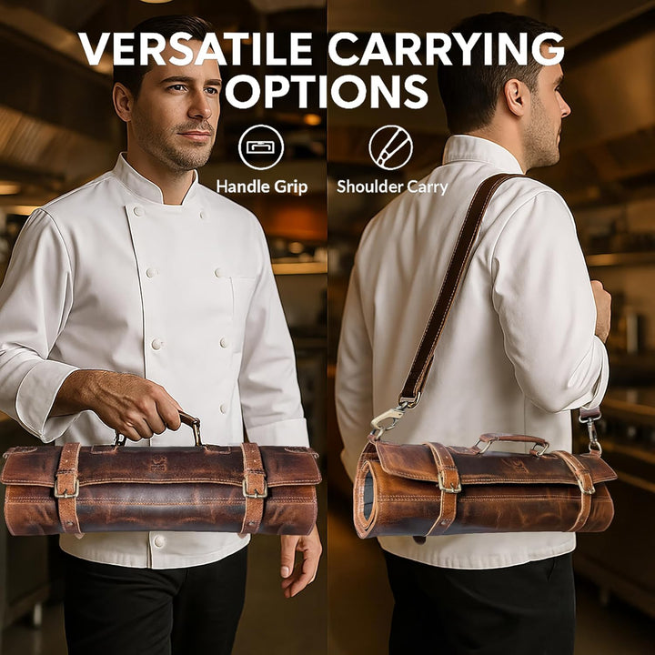 Rustic Town Leder Messerrolle Kochmesser Messertasche - Werkzeugtasche Knife Bag Küchenmesser Etui -