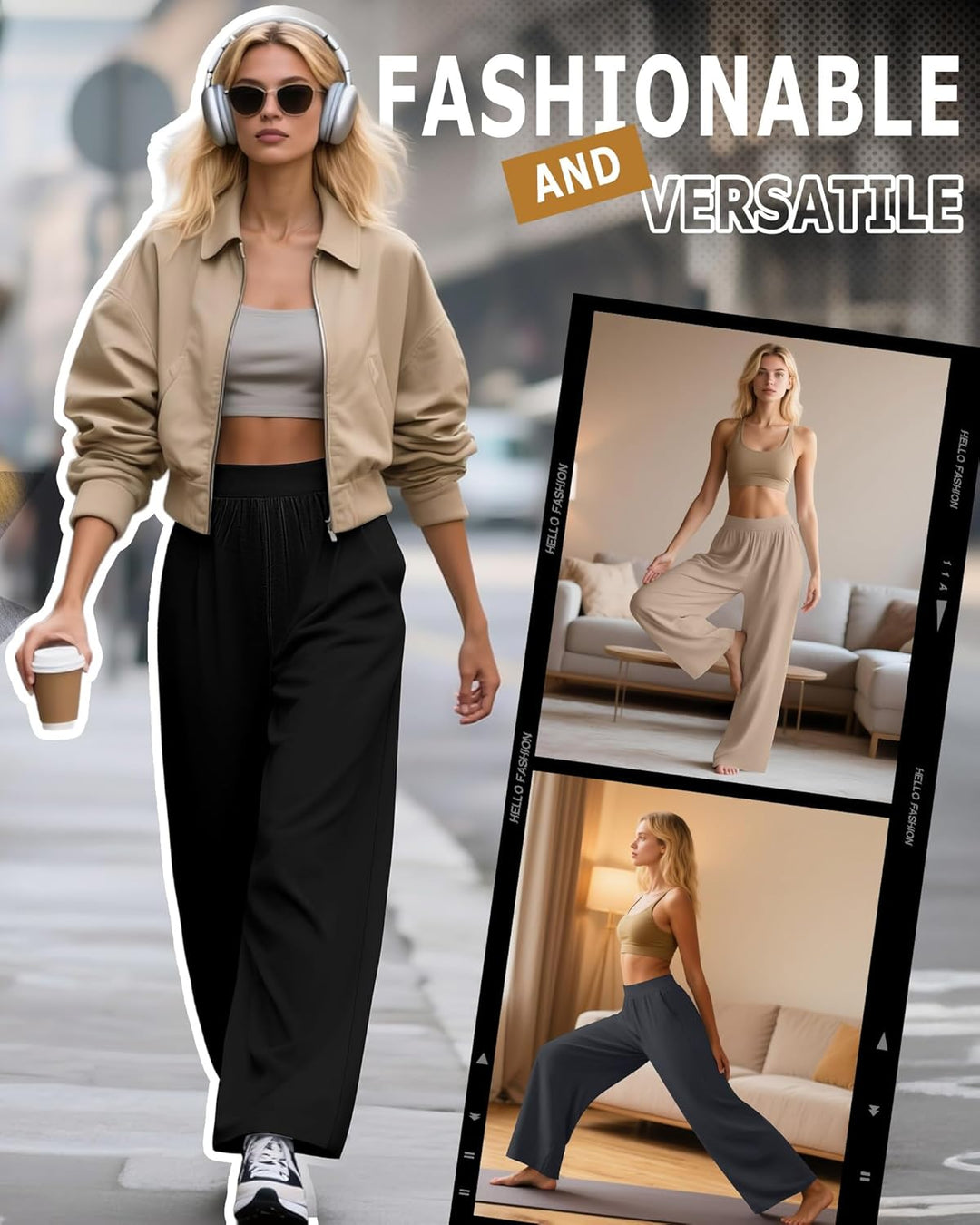 Huukeay 3er-Pack Damen-Lounge-Hose, gemütlich, weites Bein, Loungehose mit Taschen, locker fliessend