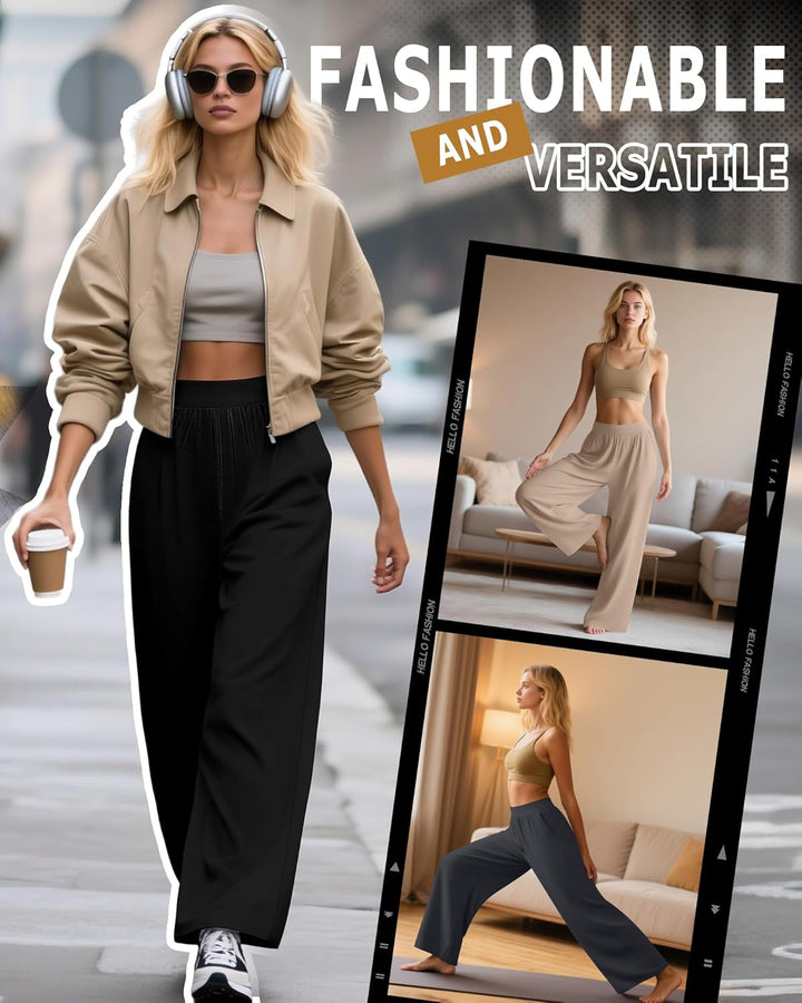 Huukeay 3er-Pack Damen-Lounge-Hose, gemütlich, weites Bein, Loungehose mit Taschen, locker fliessend