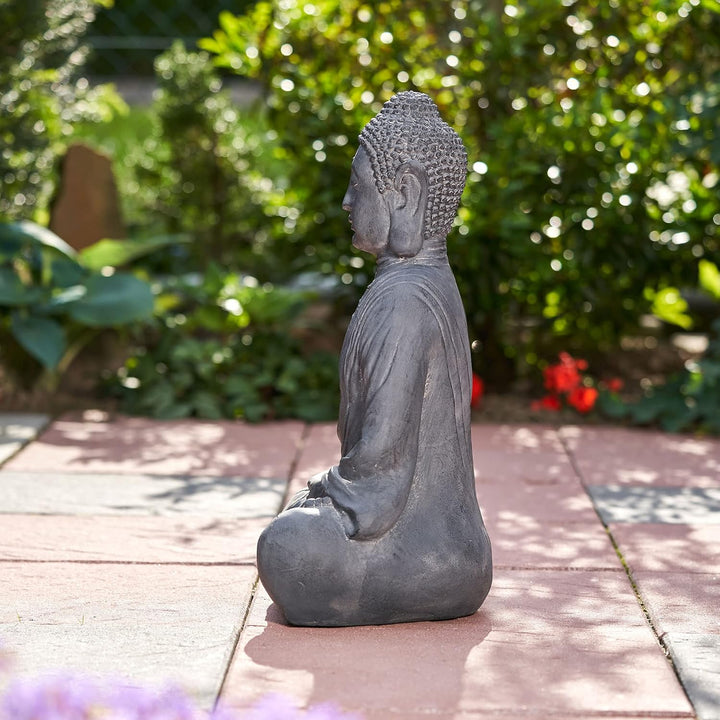 XXL Grosser Buddha 50 cm Steinoptik Garten Deko Figur Skulptur Feng Shui sitzend Steinfigur-Optik (d