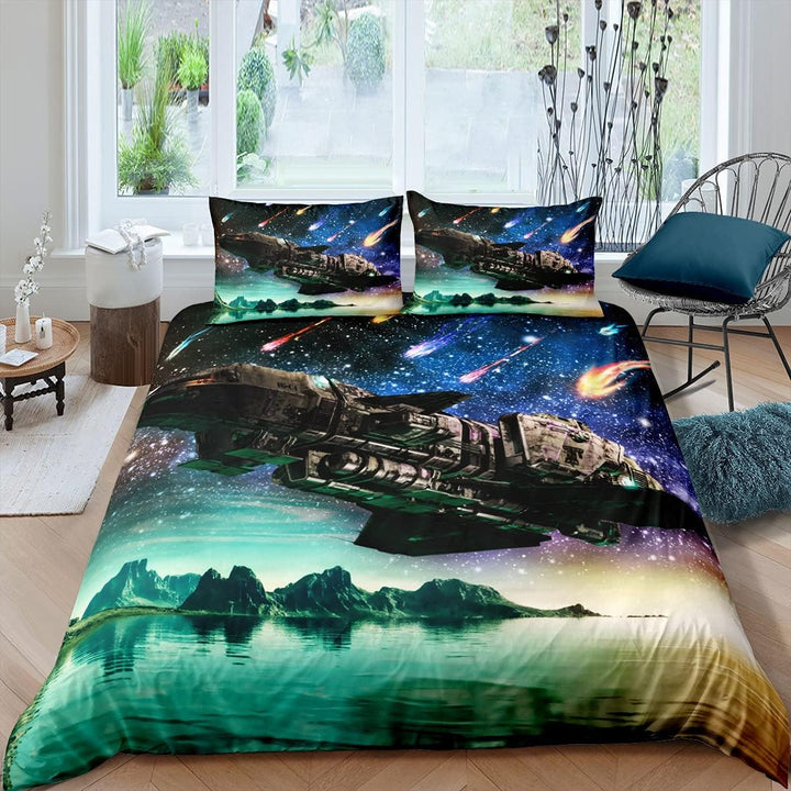 Homewish Raumschiff Bettwäsche-Sets Falling Stars Bettbezug Set Bunte Sternenhimmel-Tröster-Abdeckun