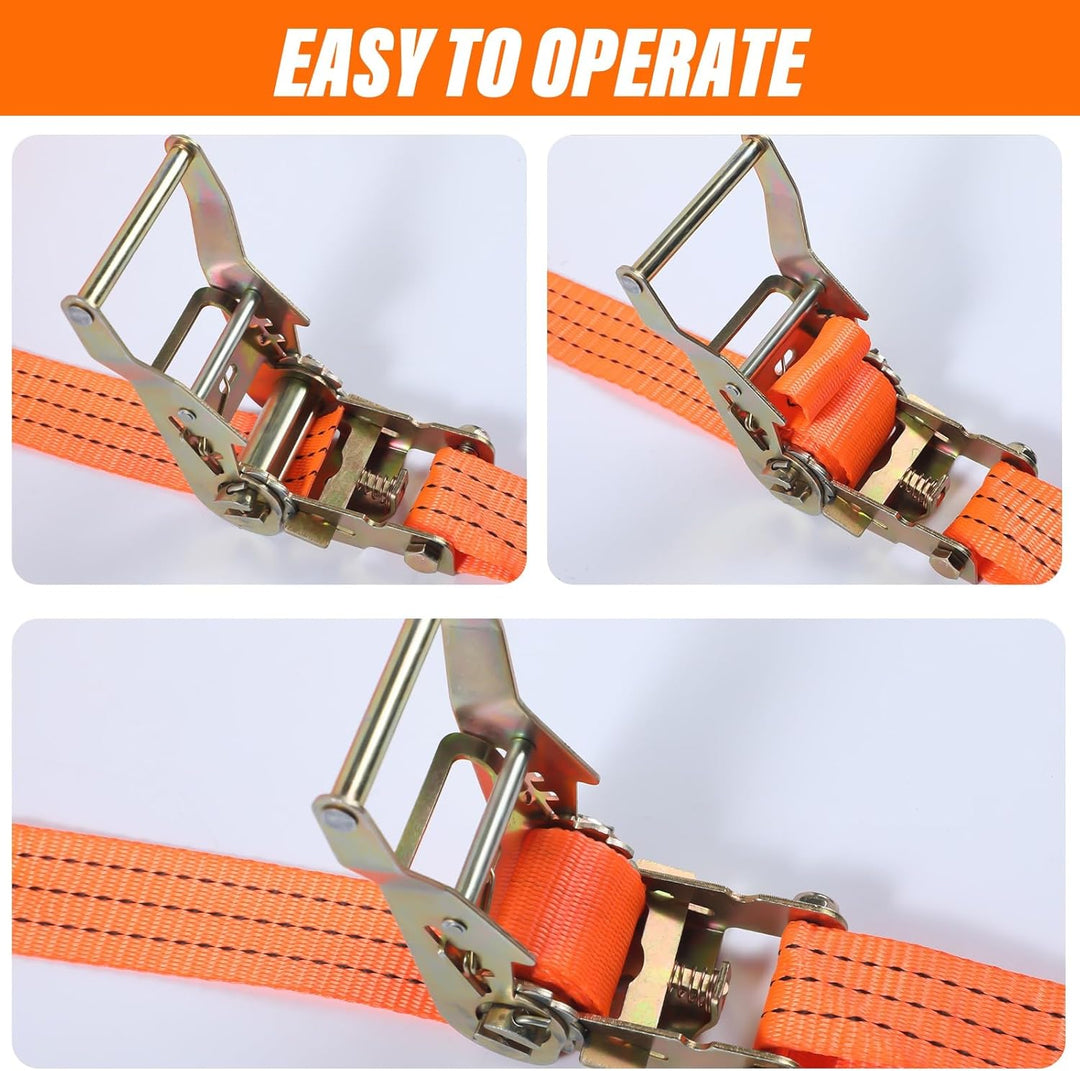 8 x Spannqurte mit Ratsche in 6m / 5m / 4m - 2000kg 38mm Spannqurt Zweiteilig - Orange Zurrgrte mit
