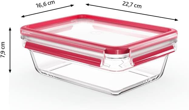 EMSA Clip & Close Glas Frischhaltedose, rechteckig, 1,3 L, 100 Prozent dicht, rutschfestes Stapeln,