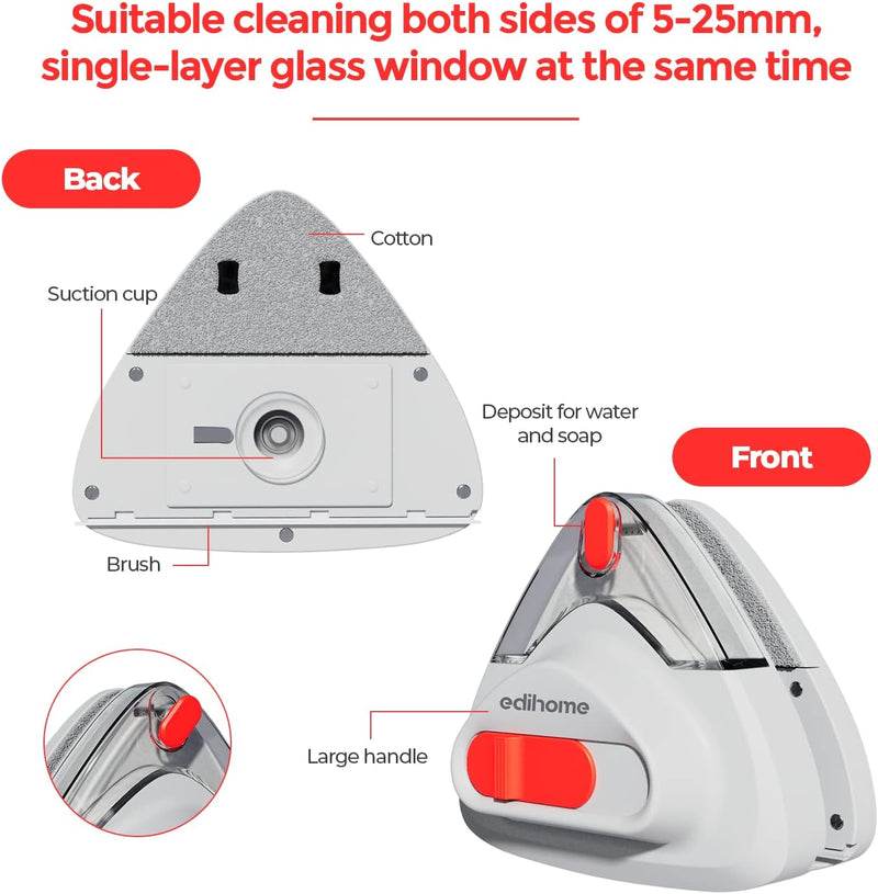 Edihome, Magnetischer Fensterreiniger, Einstellbar, Zwischen 5-25 mm, für Doppelglasfenster, Profess