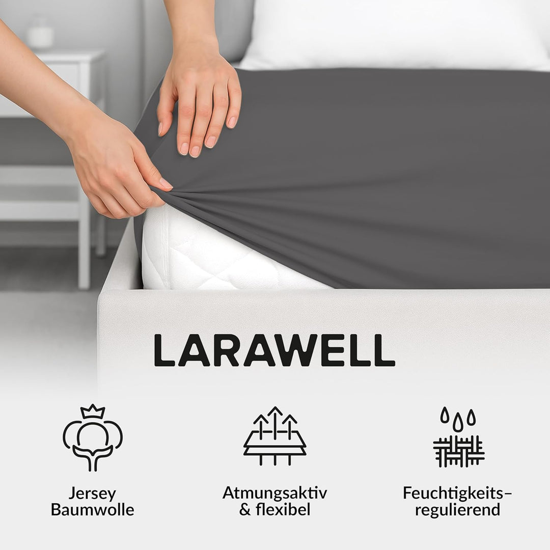 LARAWELL Spannbettlaken 90x200cm Baumwolle, bis 100x200, anthrazit, Graphit, Spannbetttuch aus extra