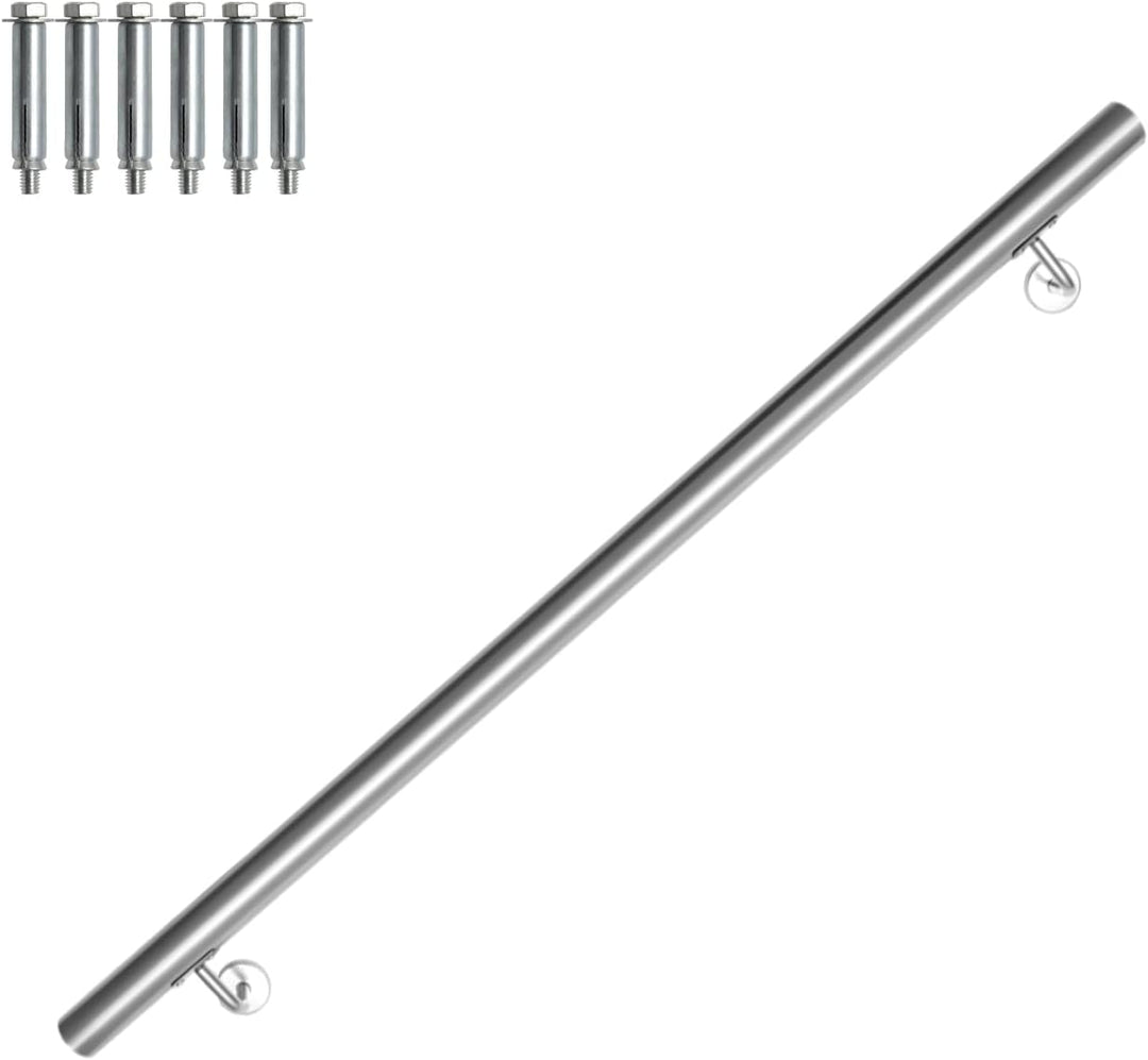 Edelstahl Handlauf 110cm, Treppengeländer mit Wandhalterung und Endkappen, Wandhandlauf Geländer für