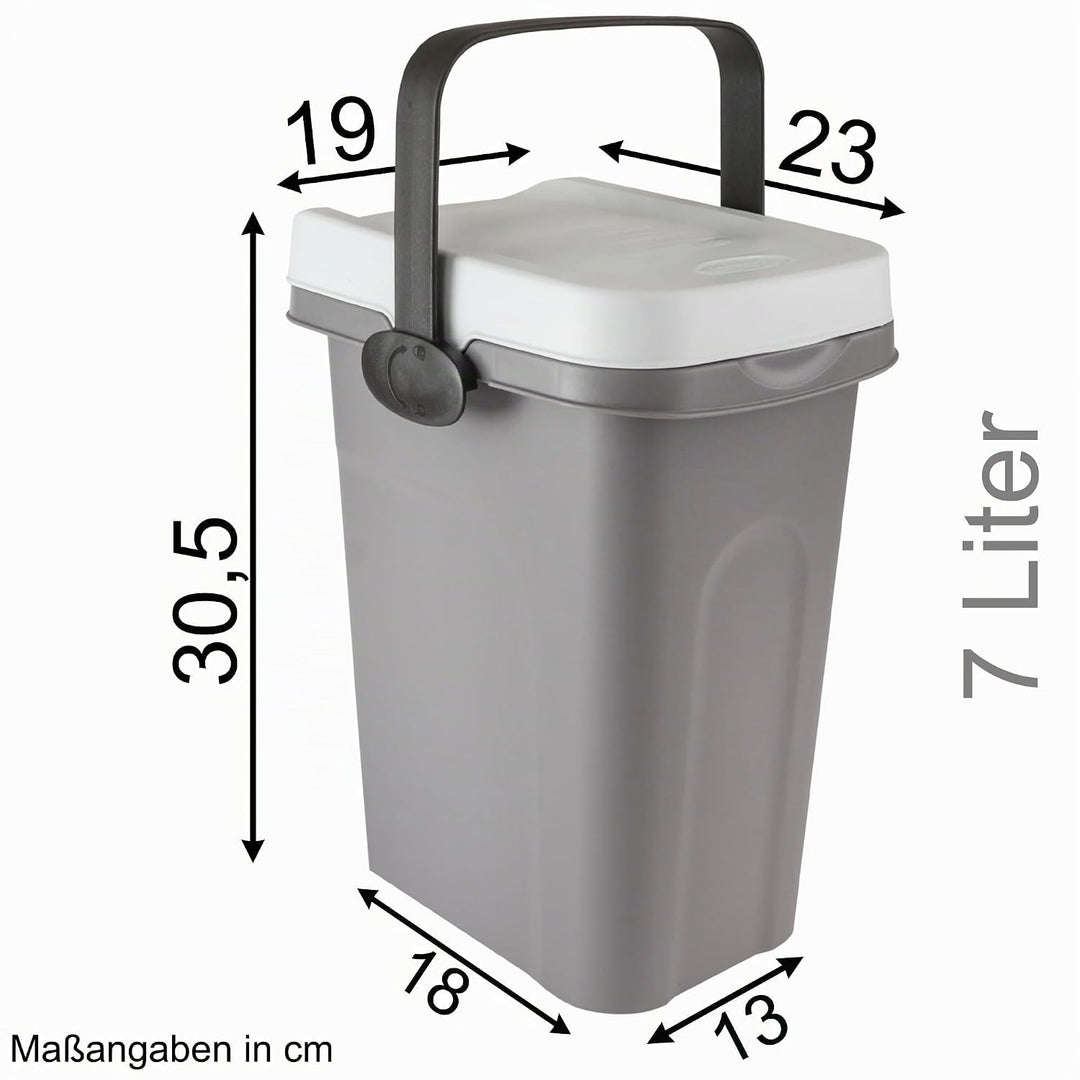Abfalleimer 7 Liter Weiss 19x23x30,5cm - mit Gummidichtung im Deckel mit dem Henkel verschliessbar -