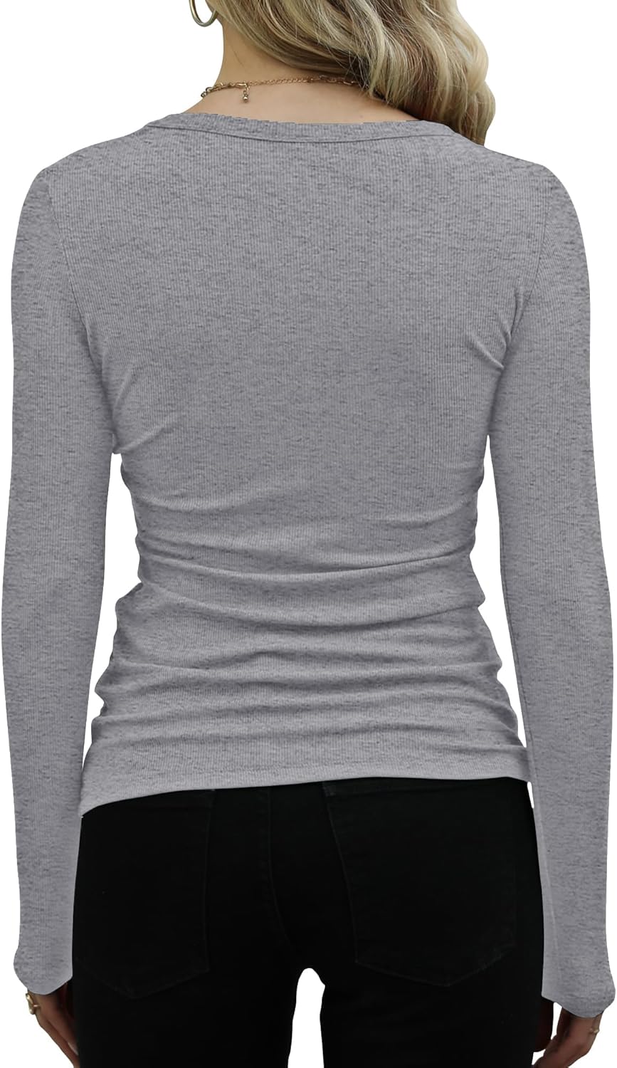 DUOEASE Langarmshirt Damen Rundhal Pullover Elegant Langarm Oberteile Rippshirt Tshirts Basic Tops,