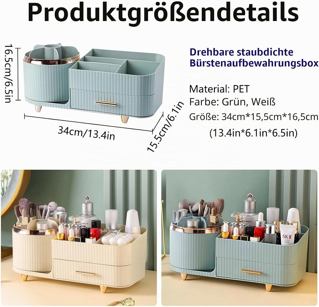 DASITON Make up Organizer 360° Drehbar, Make Up Pinselhalter Kosmetik Aufbewahrung mit Schubladen, G