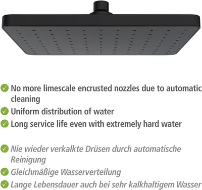 WENKO Automatic Clean Regenduschkopf, Anti-Kalk Funktion, eckiger Brausekopf mit automatischem Reini