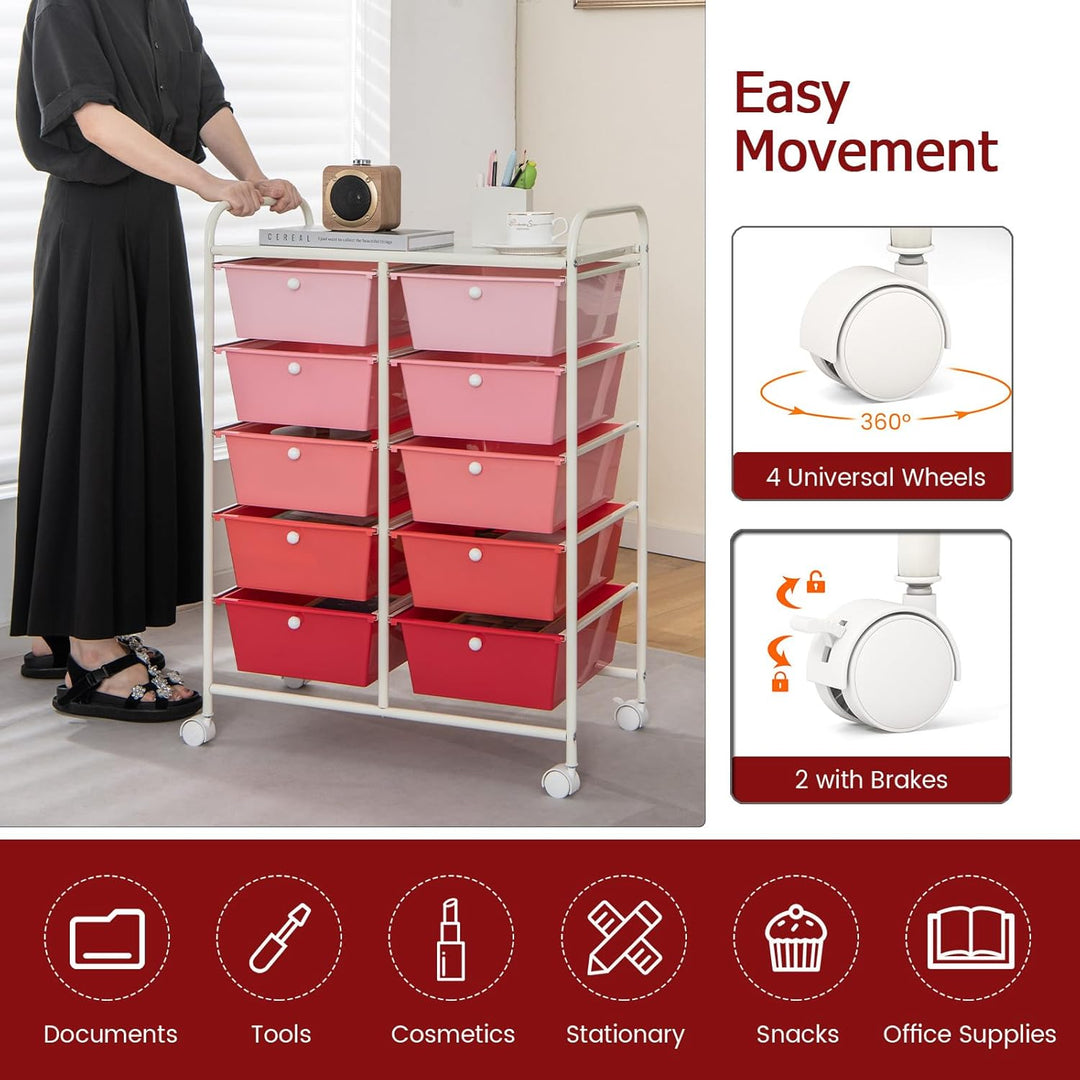 KOMFOTTEU Rollwagen mit 10/15 Schubladen stapelbar, Badrollwagen Rollcontainer mit Metallrahmen, All