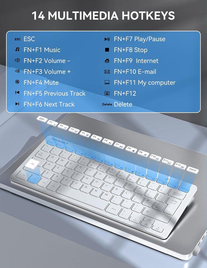 TECKNET Spanische Spezifikationen Mini-Tastatur und Maus, QWERTY Weiss, Weiß