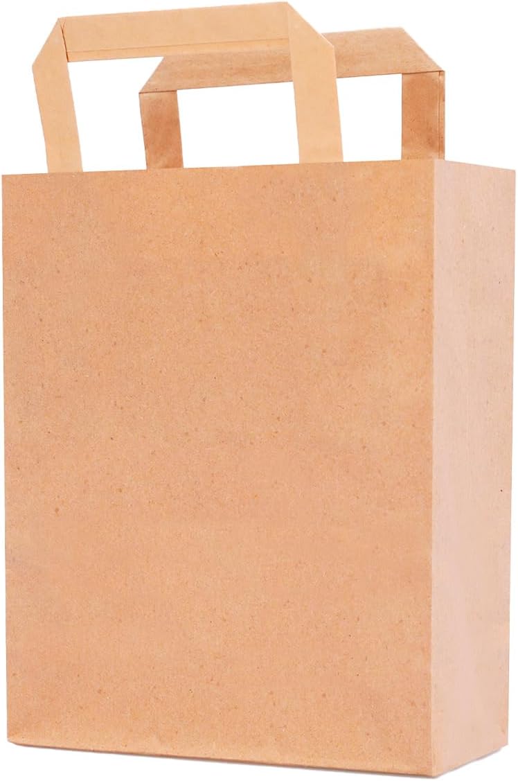 verpacking 250 Papiertragetaschen mit Flachhenkel 22 x 18 x 8 cm Braun - Papiertüten Bio Papiertasch
