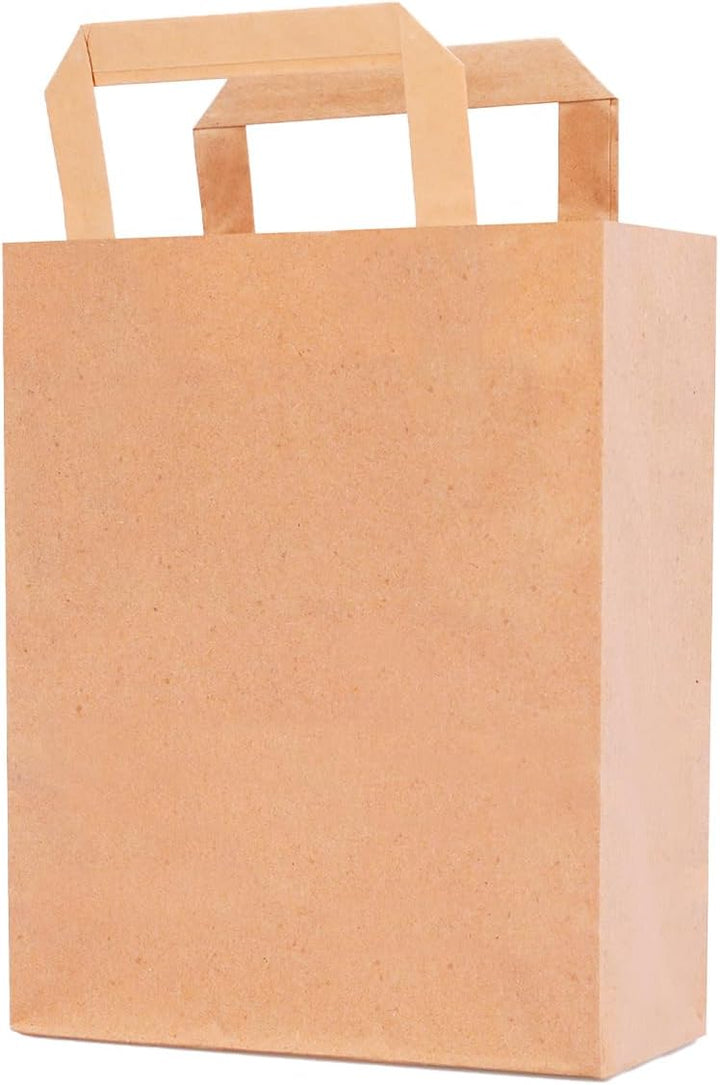 verpacking 250 Papiertragetaschen mit Flachhenkel 22 x 18 x 8 cm Braun - Papiertüten Bio Papiertasch