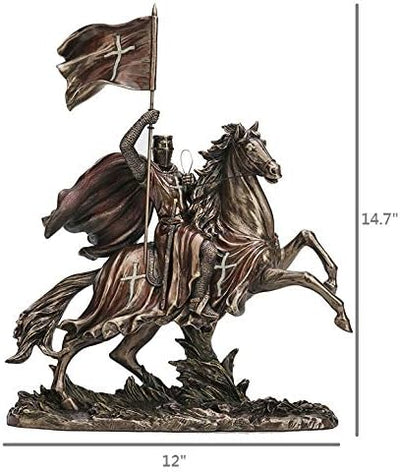 Veronese Design Mittelalterlicher Kreuzritter in Rüstung auf Pferd, Tischstatue